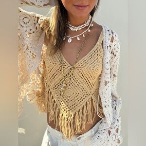 Zara | Crochet Fringe Crop Top Size Medium